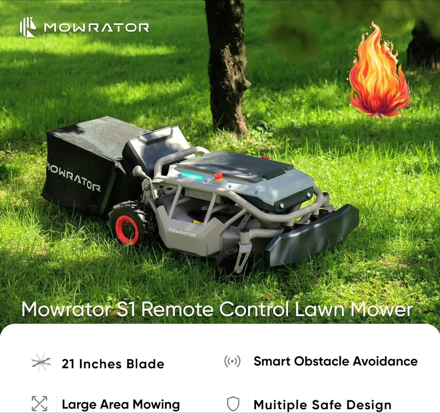 Remote Control Lawn Mower S1 2WD 56V12Ah, Multi-Functions RC Lawn Mower with 1.8-4.6 Inch Cutting Height 21 Inch Real