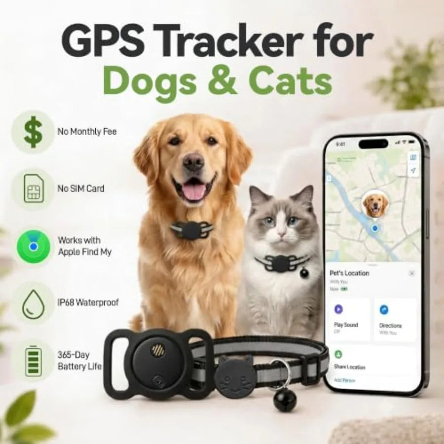 Dog Tracker, GPS Tracker for Dogs with Real-Time Location Tracking, No Monthly Fee or SIM, IP68 Waterproof Mini Pet Finder, 365