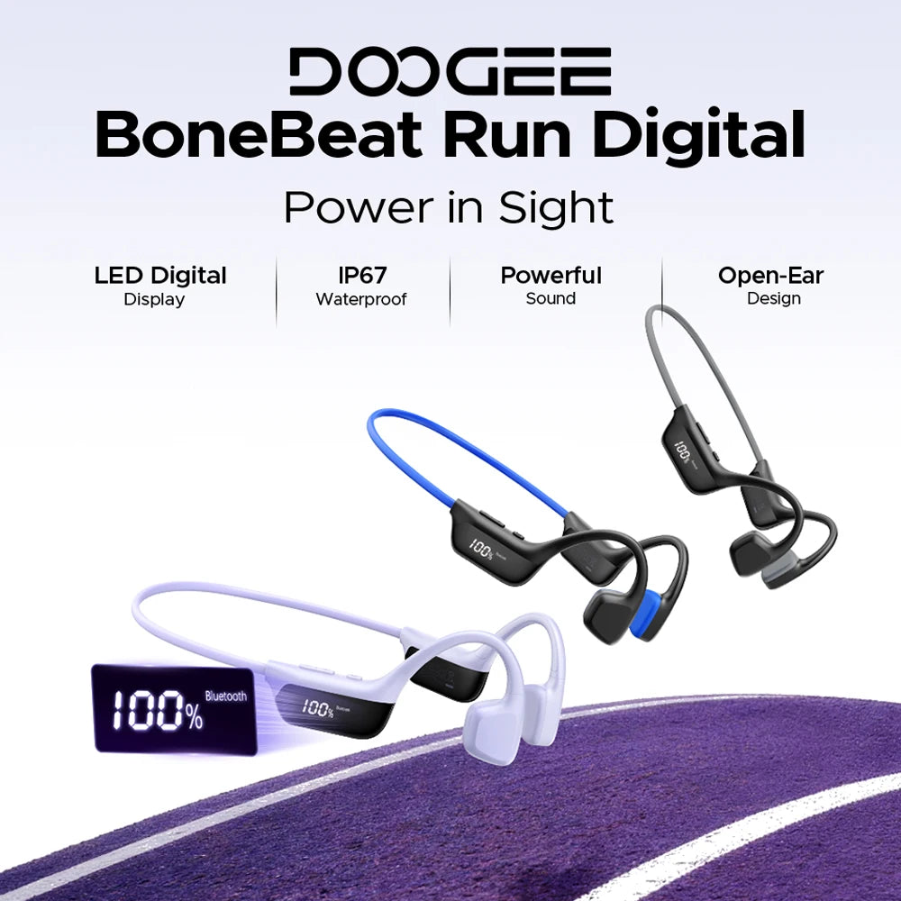 DOOGEE BoneBeat Run Digital Bone Conduction Earphone Waterproof Ear Hook Wireless Headphones Bluetooth 6.0 Headset For Running